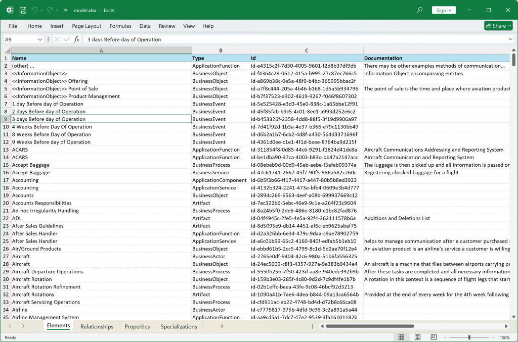 Excel for Archi